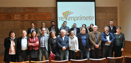 Representantes de las organizaciones empresariales y profesionales que han constituido el Foro Reimprmete en Santiago de Compostela...