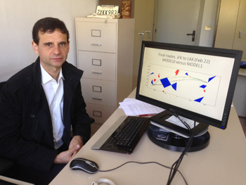 Jos Adrin Rodrguez Fonollosa, professor and researcher of the UPC, showing the screen where sees the diagram of the winning model...