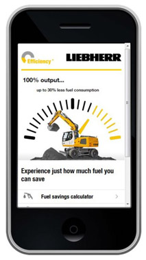 Aplicacin online libremente disponible que facilita a los usuarios averiguar su potencial de ahorro en el empleo de una mquina Liebherr...