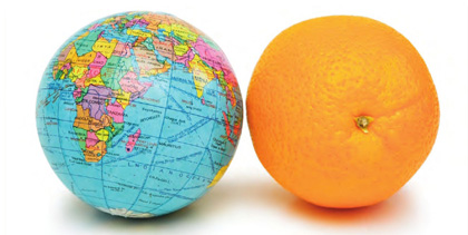 La bola del mundo en una naranja