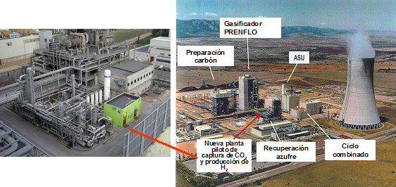 Figura 2. Vista general de la central GICC de Elcogas y de la planta piloto de captura de CO2 y produccin de H2