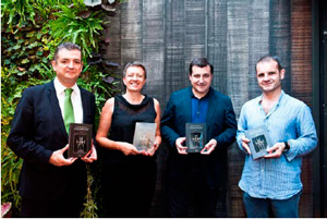De izquierda a derecha: Jordi Melendo, Isabelle Brunet, Josep Roca y Jordi Llavina durante la presentacin de la 'Gua Melendo del Champagne 2014'...
