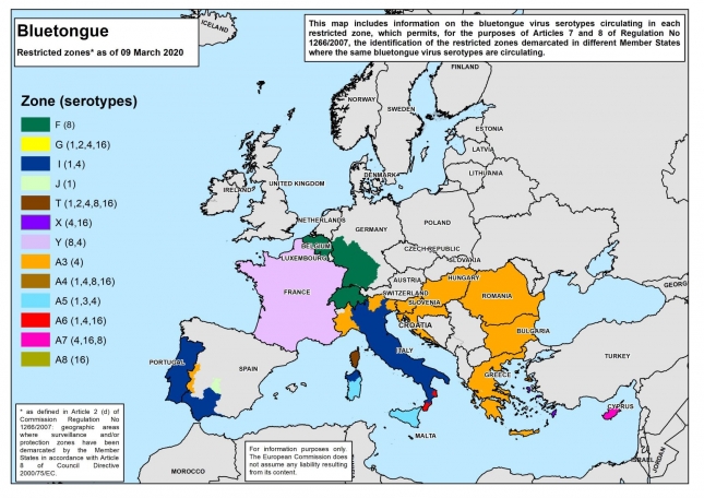 Actualizadas las zonas de restricción de la lengua azul en Europa con cambios en España e Italia